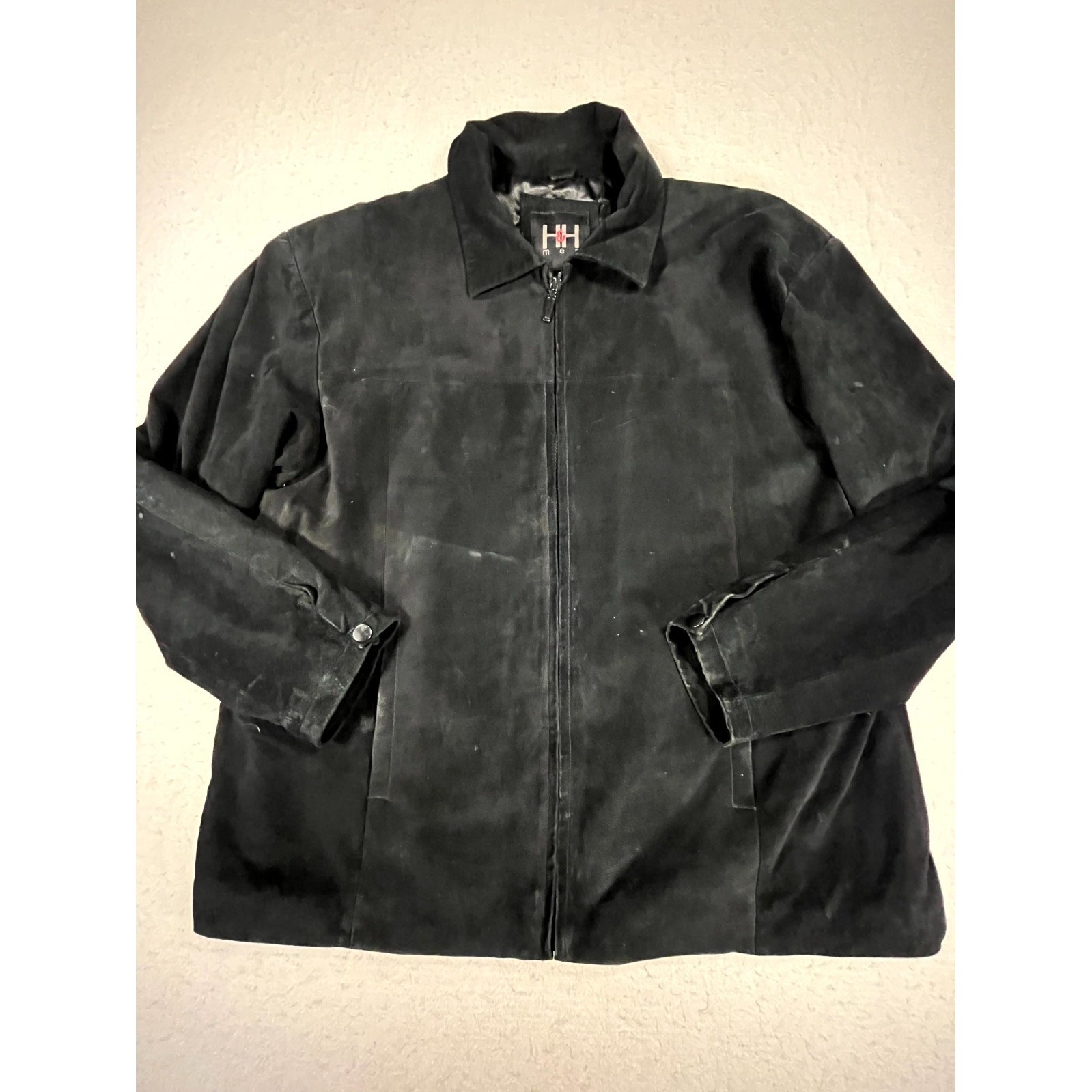 H&H Leather Jacket Mens Large Black Genuine Leather Water Resistance Motorcycle